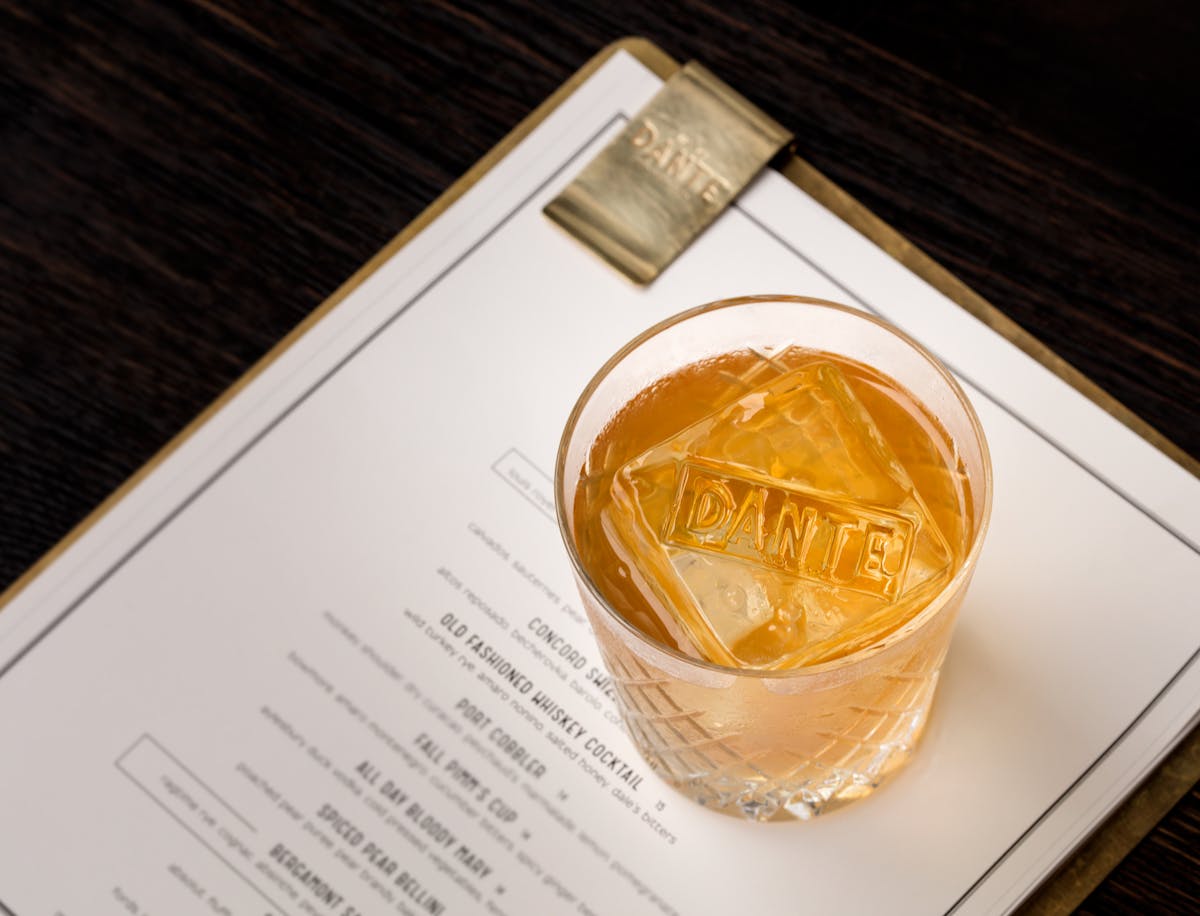Dante's Old Fashioned over the menu